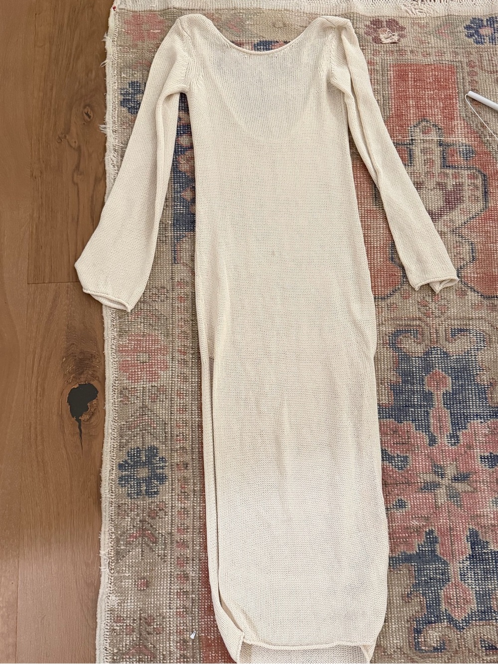 Women's Cream Long Sleeve Knit Coverup Dress